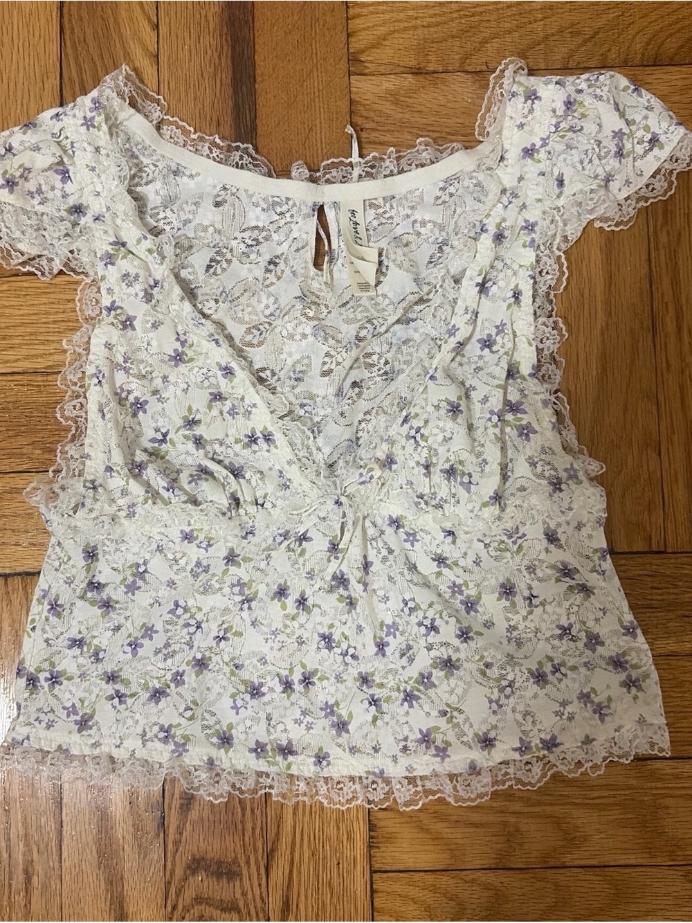 For Love and Lemons Lace-Trim Floral Top